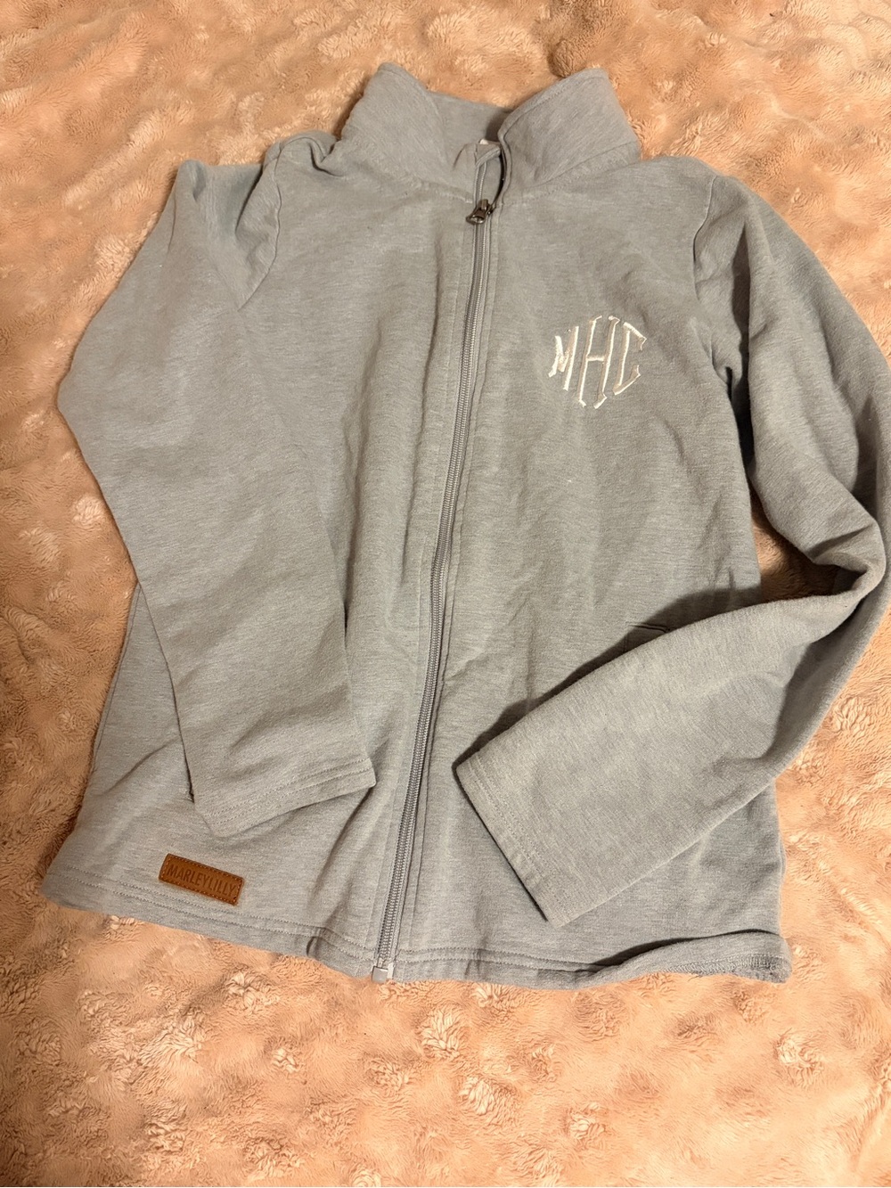 Kids Light Gray Full-Zip Jacket with Monogram